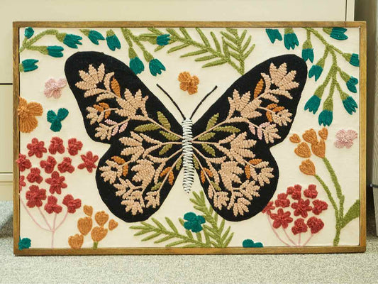 Framed Embroidered  Butterfly and Flowers Wall Decor