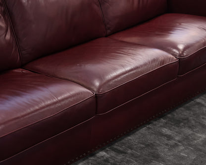 Burgundy Leather 3-Cushion Sofa