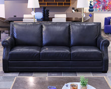 Deep Blue 3- Cushion Leather Sofa