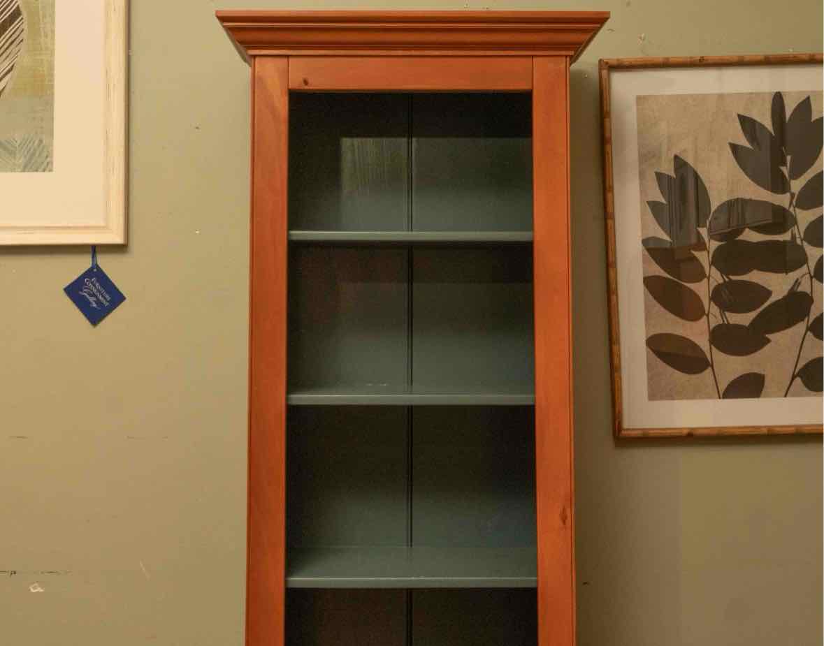 Cherry With Custom Painted 'Fir Green' Accent 5 Shelf  Bookcase