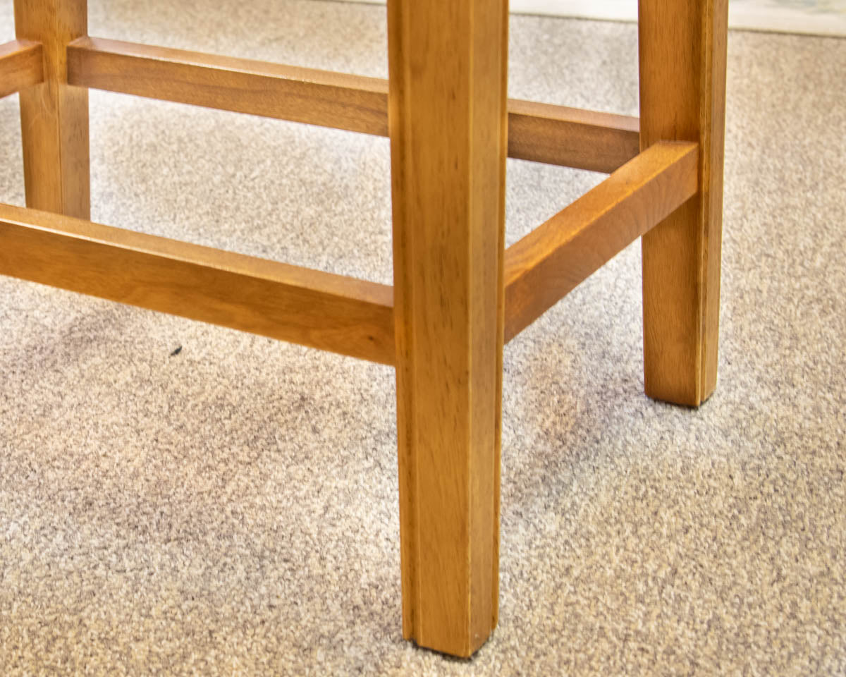 Pair of Counter Stools in Buff Faux Leather on Honey Finish Frame