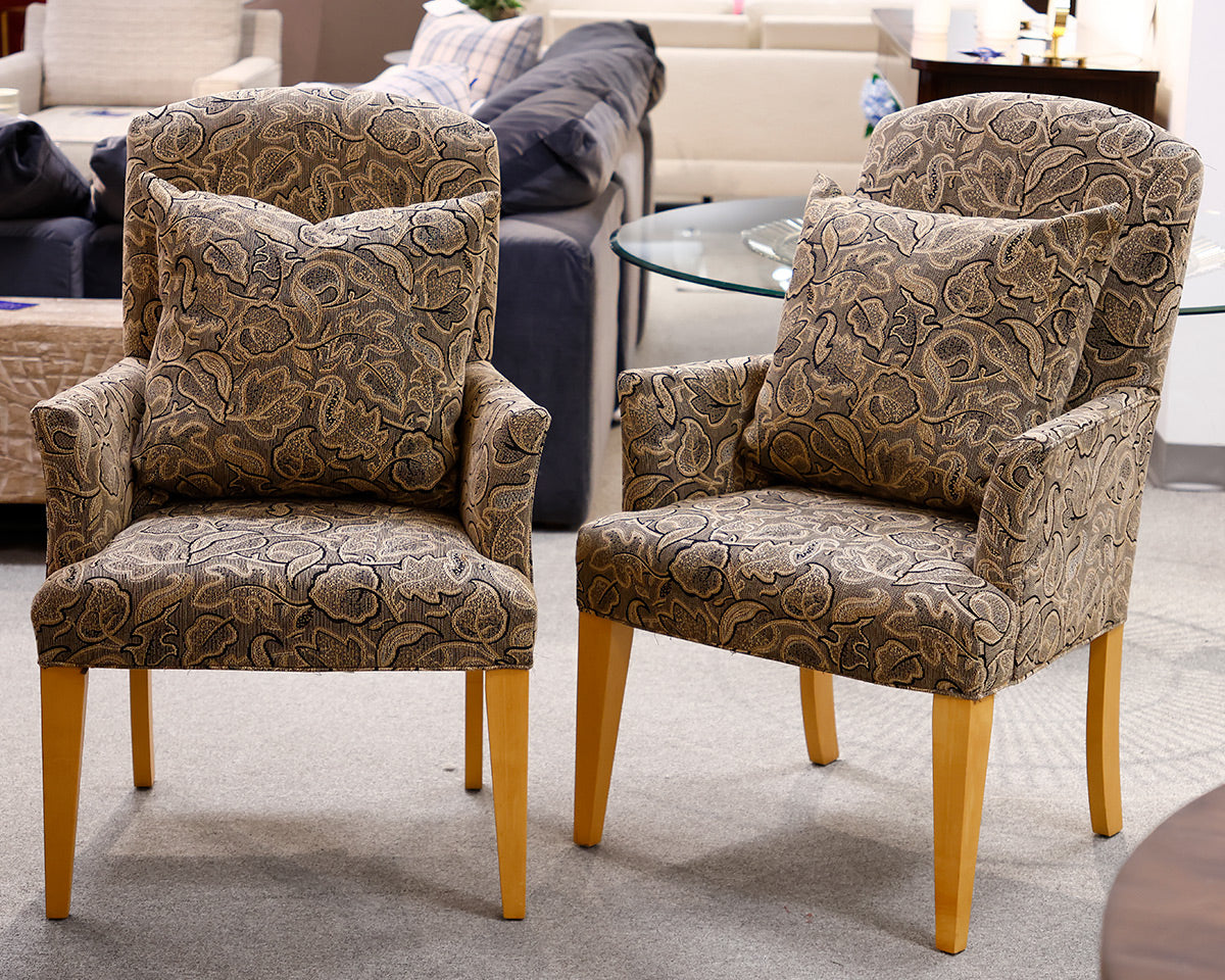 Crate and Barrel Host and Hostess Upholstered Arm Chairs