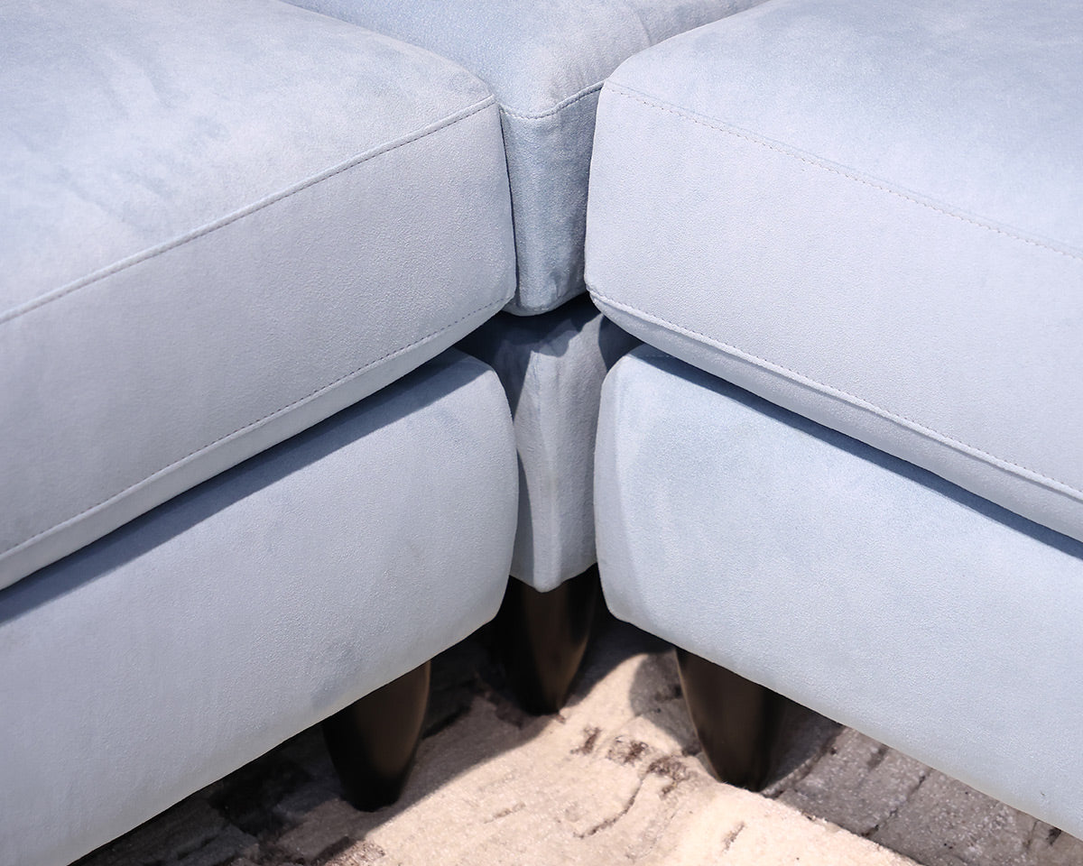 American Leather 3-Piece Sectional in Light Blue Microfiber on Black Legs