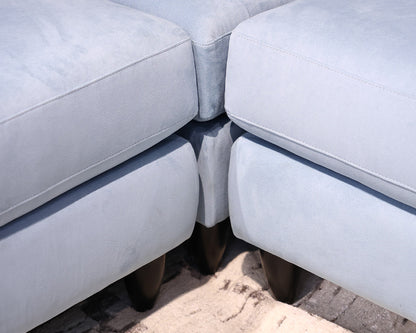 American Leather 3-Piece Sectional in Light Blue Microfiber on Black Legs