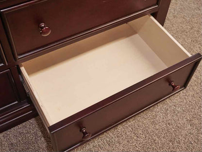 Cherry 7 Drawer Dresser in Rich Color w/Raised Drawers & Wood Knobs