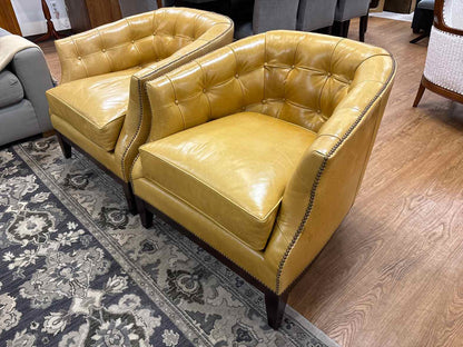 Pair of Leathercraft Mustard Leather Barrel Chairs