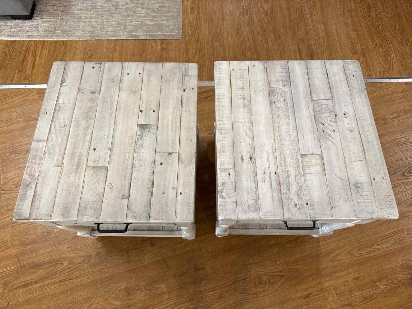 Pair of Whitewash Reclaimed Wood Side Tables