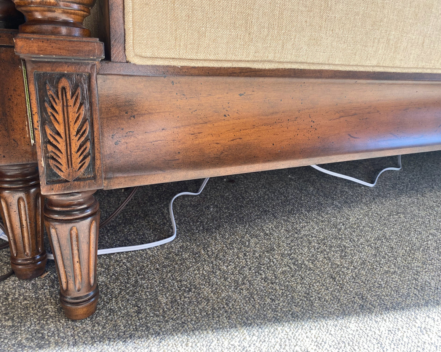 King Wheat Upholstered Wood Trim Bed with Fluted Columns