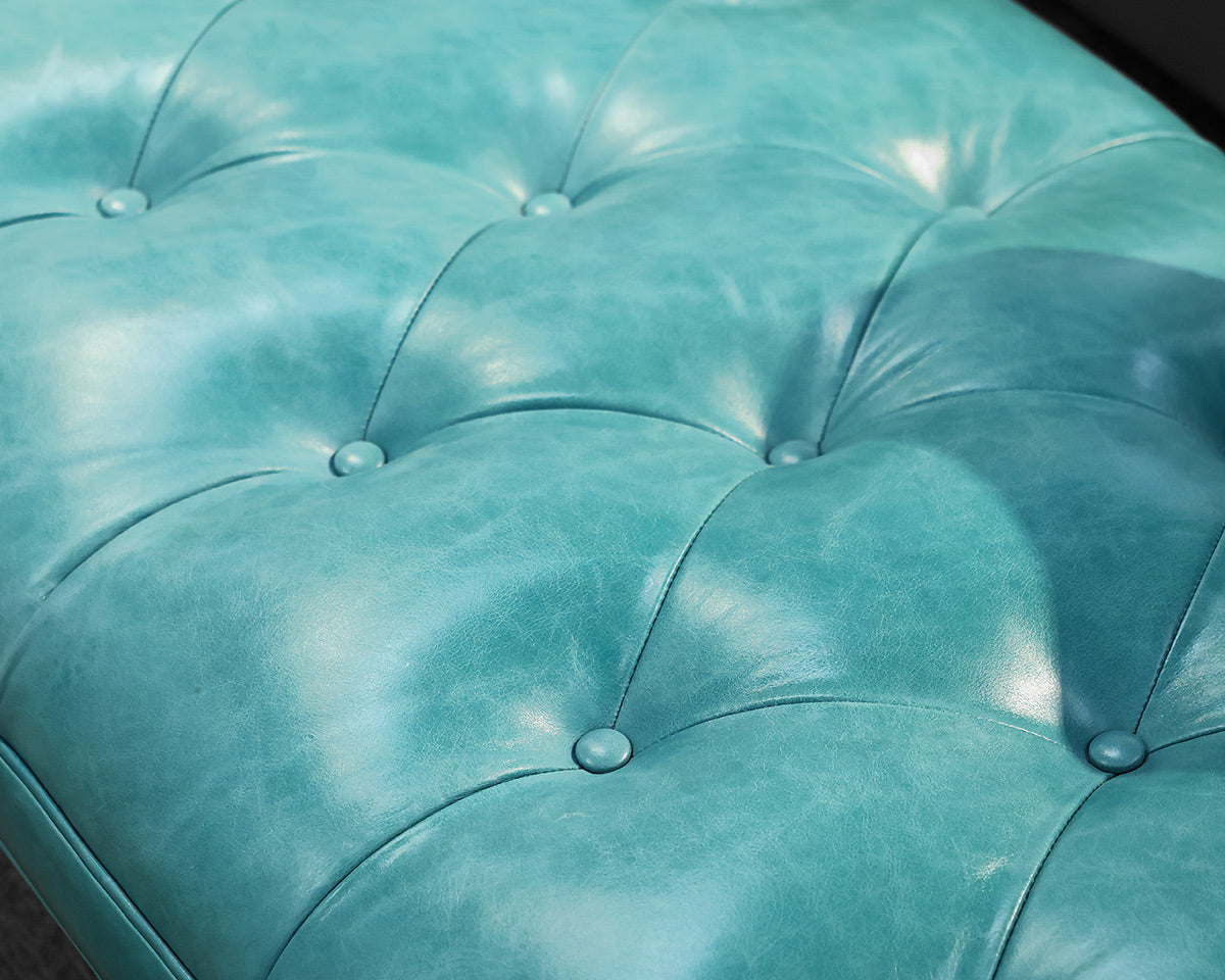 Tufted Blue Leather Chaise
