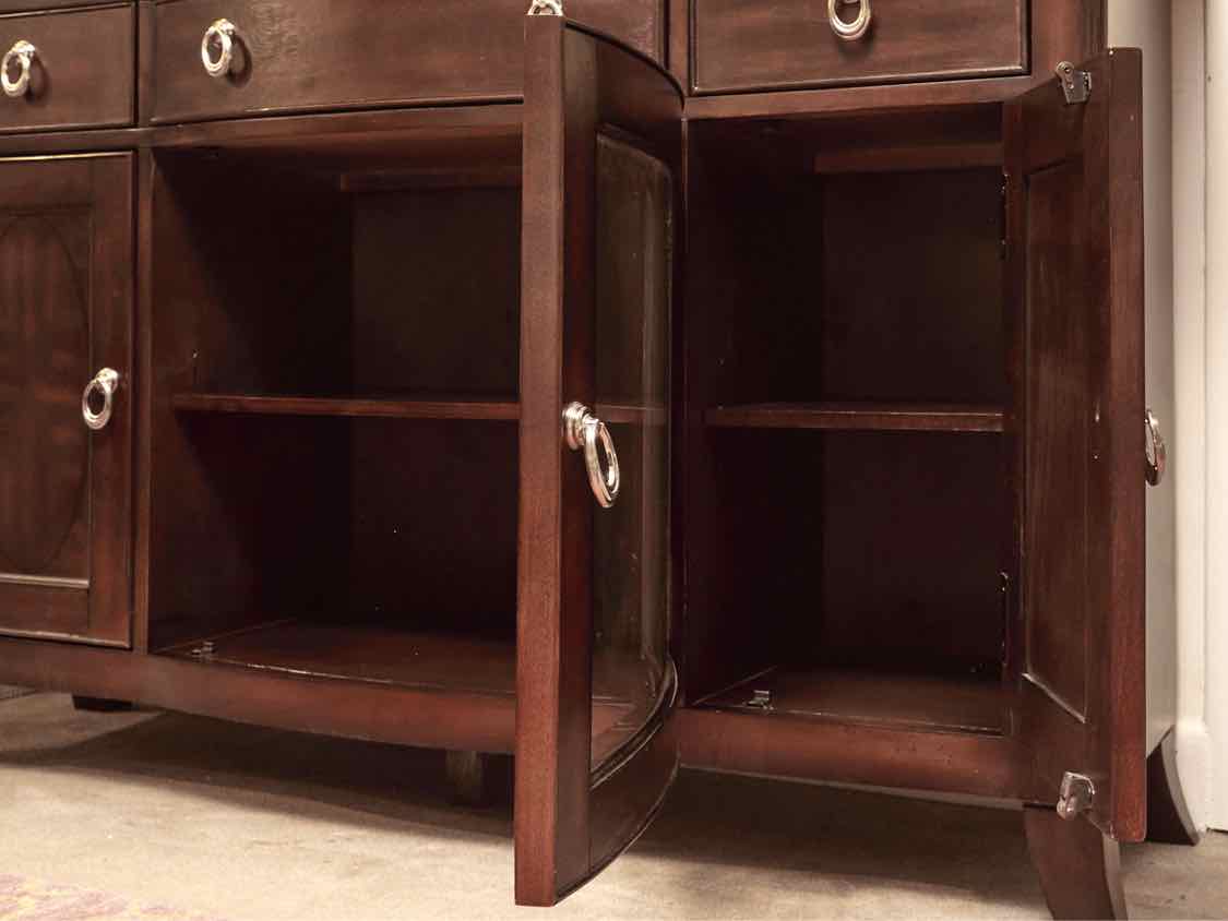 Espresso Finish 5 Drawer 3 Door Chrome Knobs &  Attached Mirror Sideboard