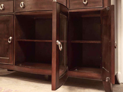 Espresso Finish 5 Drawer 3 Door Chrome Knobs &  Attached Mirror Sideboard