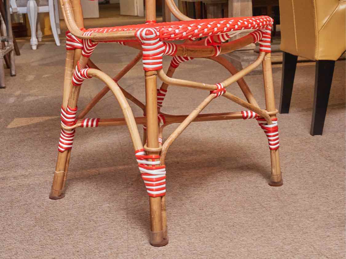 Set Of 4 Frontgate  Red & White Woven Bamboo Frame Bistro  Chairs