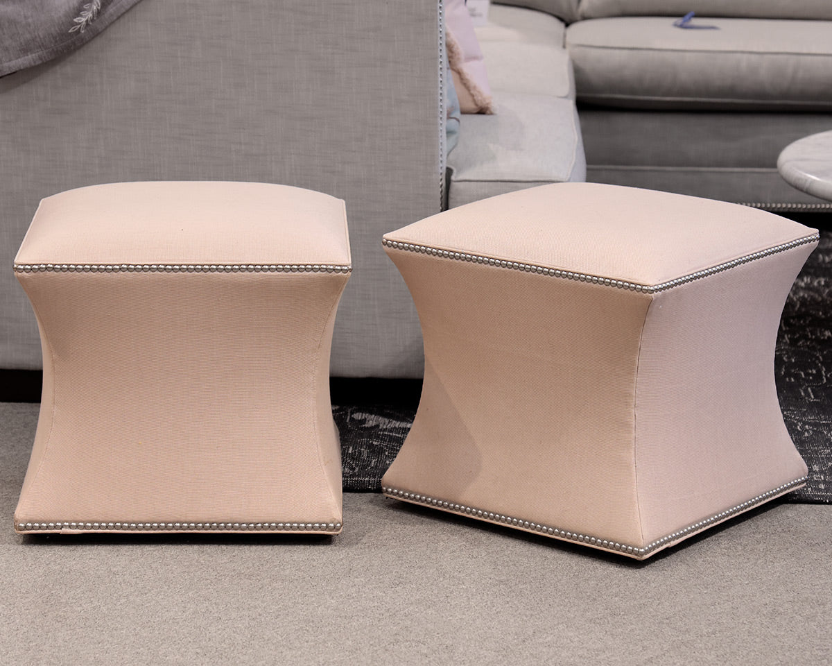 Pair of Curved Square Upholstered Ottomans