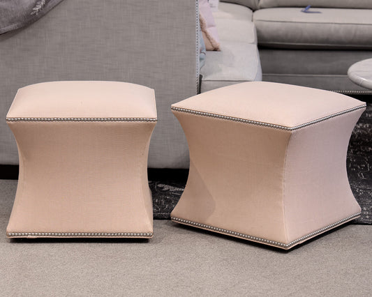 Pair of Curved Square Upholstered Ottomans