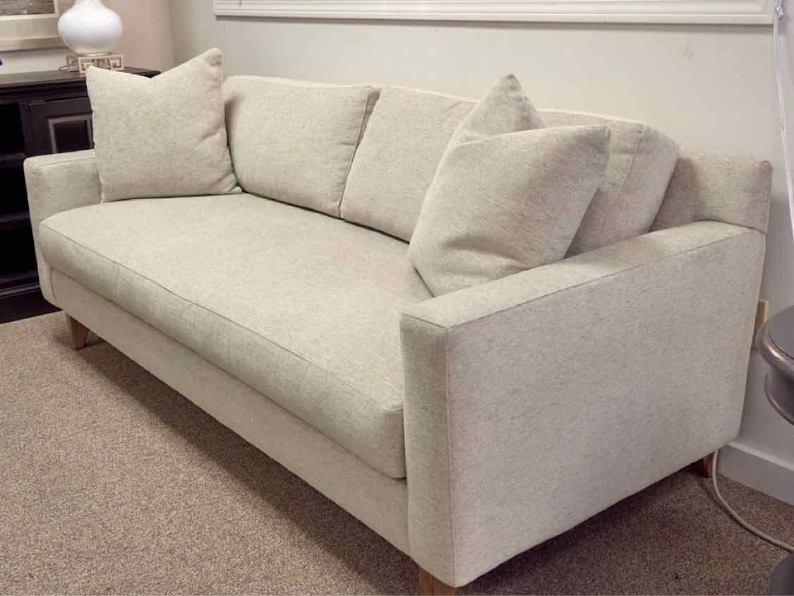 Fabricut Upholstered Bench Seat Sofa in Stone Color