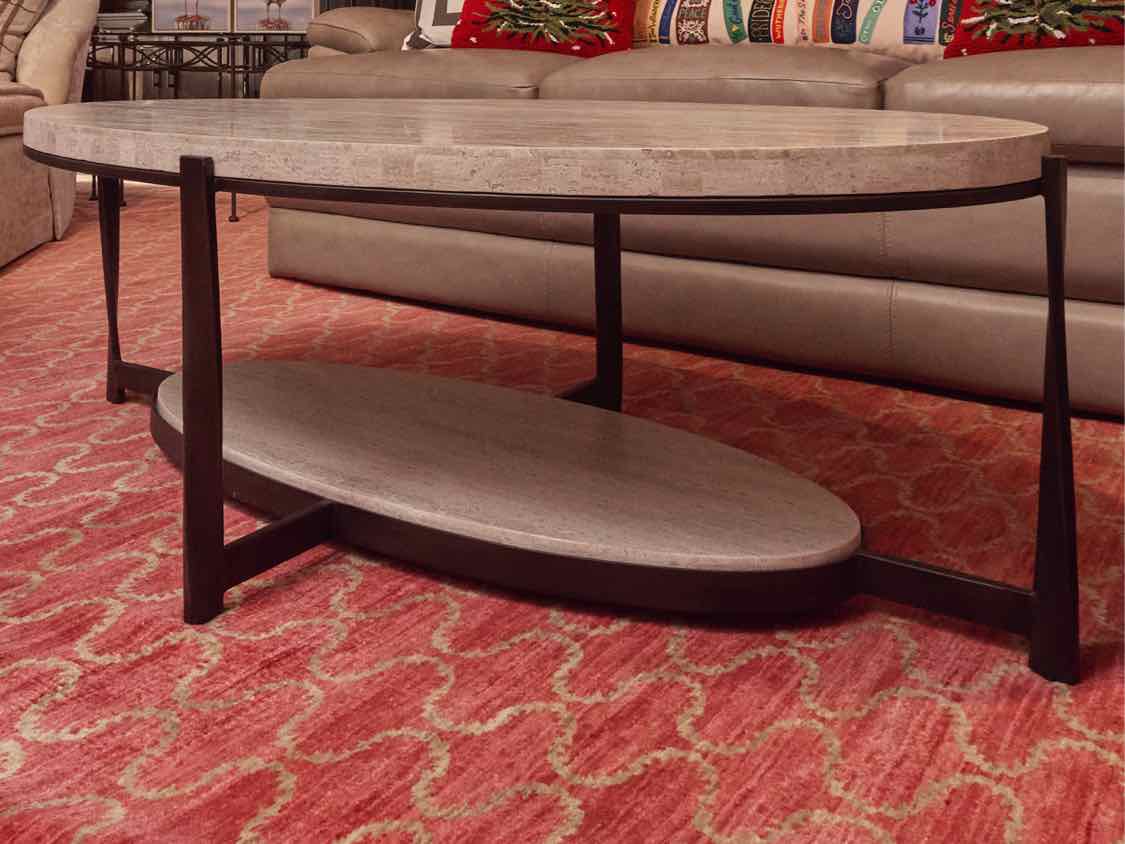 Bernhardt 'Ovalada'  Travertine Cocktail Table with Shelf