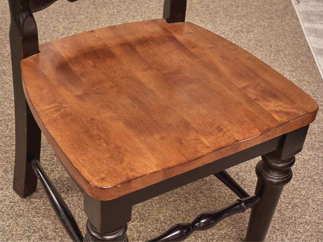 Pair of Black Finish Ladder Back Dining Chairs with Maple Seats