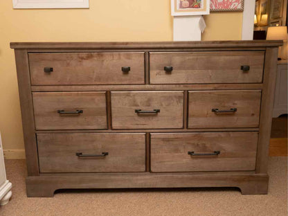 Solid American Maple 7 Drawer Dresser in Distressed Gray Finish