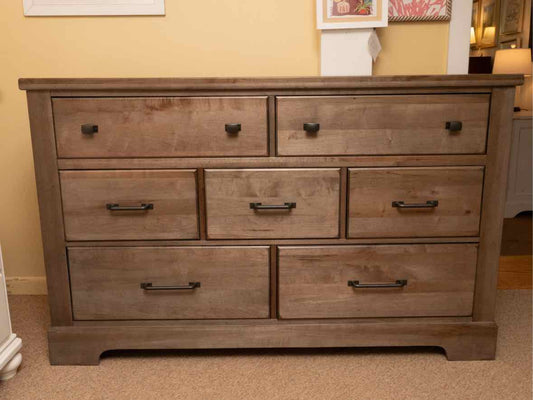 Solid American Maple 7 Drawer Dresser in Distressed Gray Finish