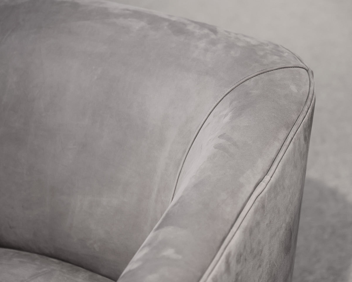 Pair of Restoration Hardware Italian Shelter Arm Suede Swivel Chairs