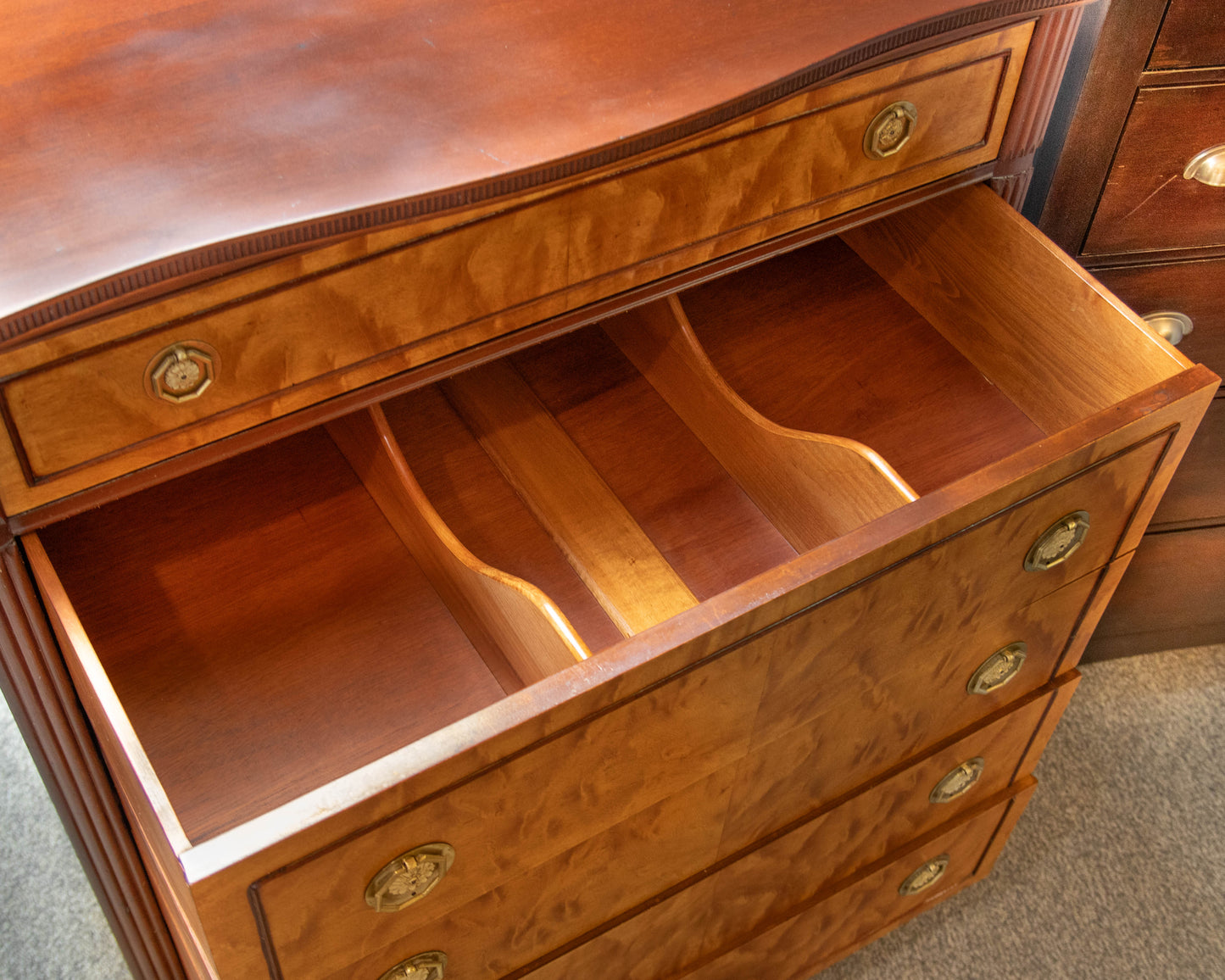 Paine  Mahogany Bow Front Chest W/ 5 Satin Wood Drawers
