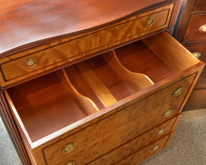 Paine  Mahogany Bow Front Chest W/ 5 Satin Wood Drawers