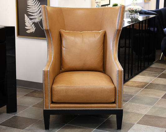 Ironies Tule Lounge Chair in Saddle Leather with Silver Nailhead Trim