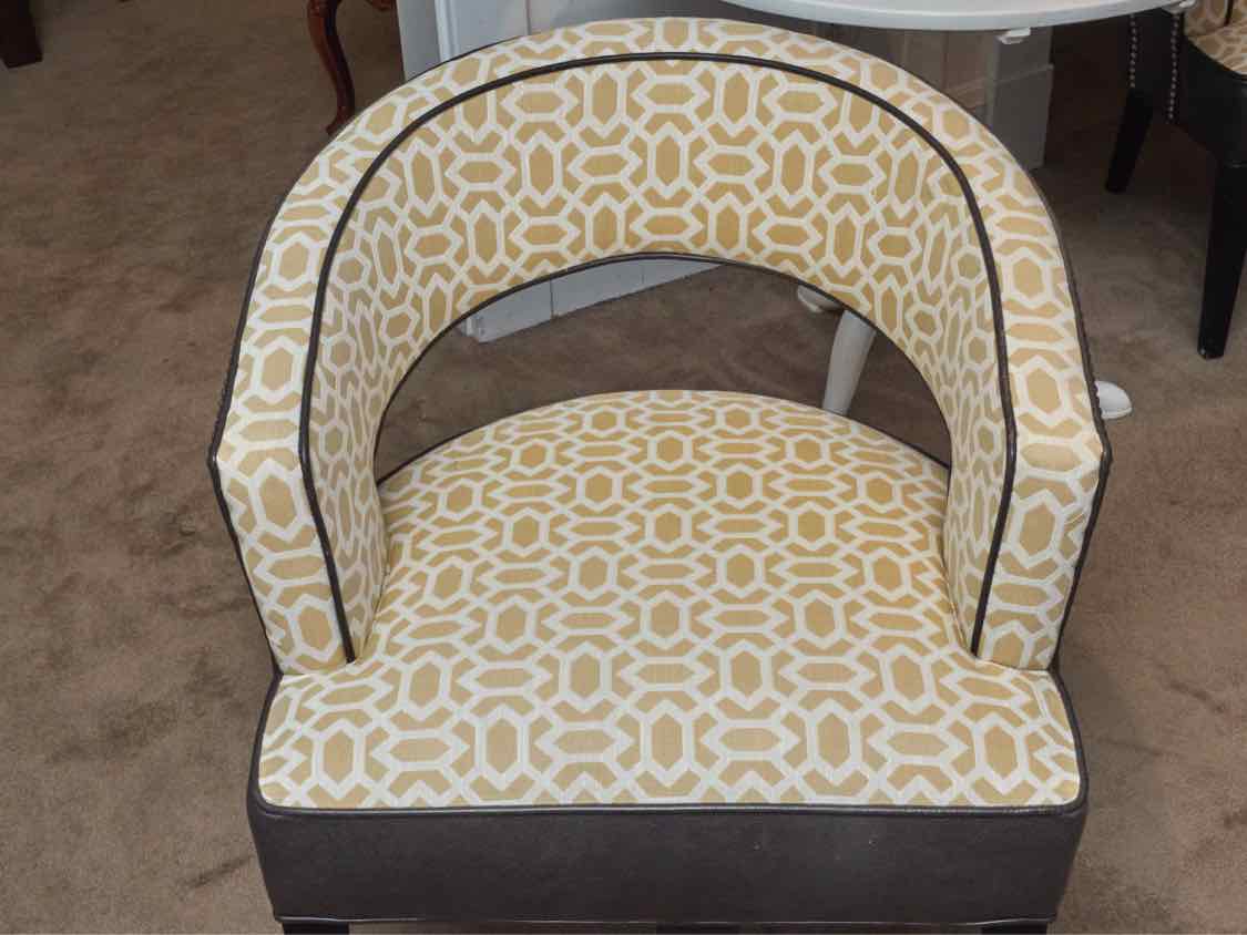 Pair of Crate & Barrel Chairs in Yellow & Ivory Contemporary Upholstery
