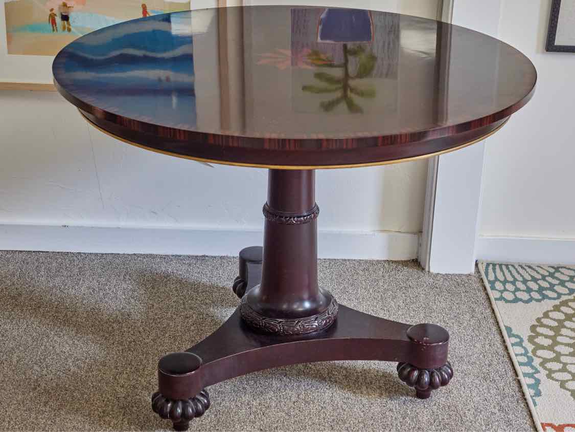 John Whiddicomb Round Inalid Mahogany Accent Table