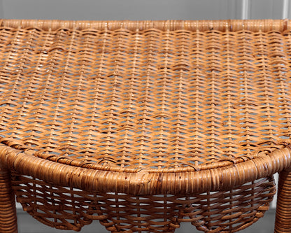 Pair of Rattan Demi Lune Accent Tables