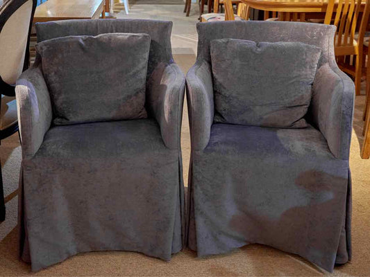 Pair Of Saladino Furniture 'Violet Blue' Slipcovered   Dining Chairs On Wheels
