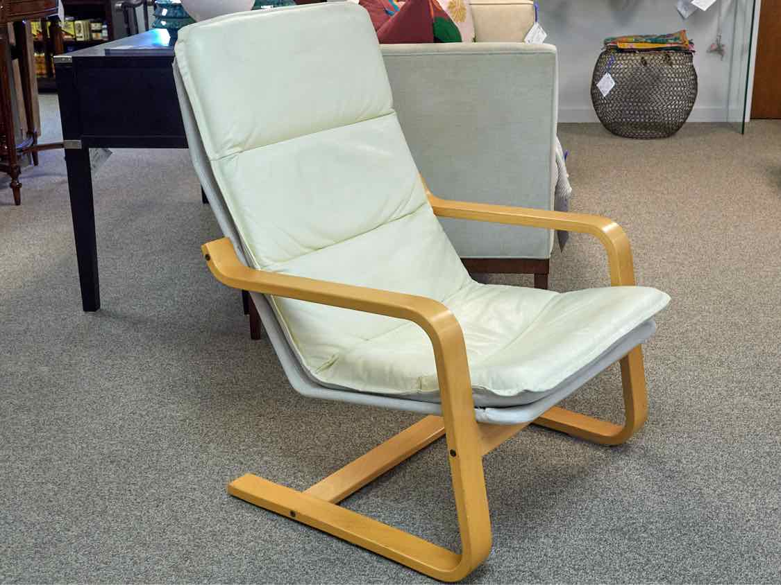 Contemporary Light Wood Frame Leather Chair and Ottoman
