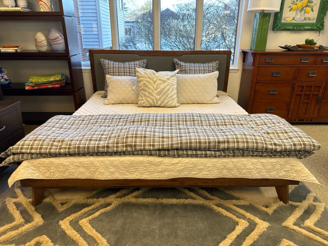 All Modern Glow Upholstered King Bed in Walnut with Charcoal Headboard