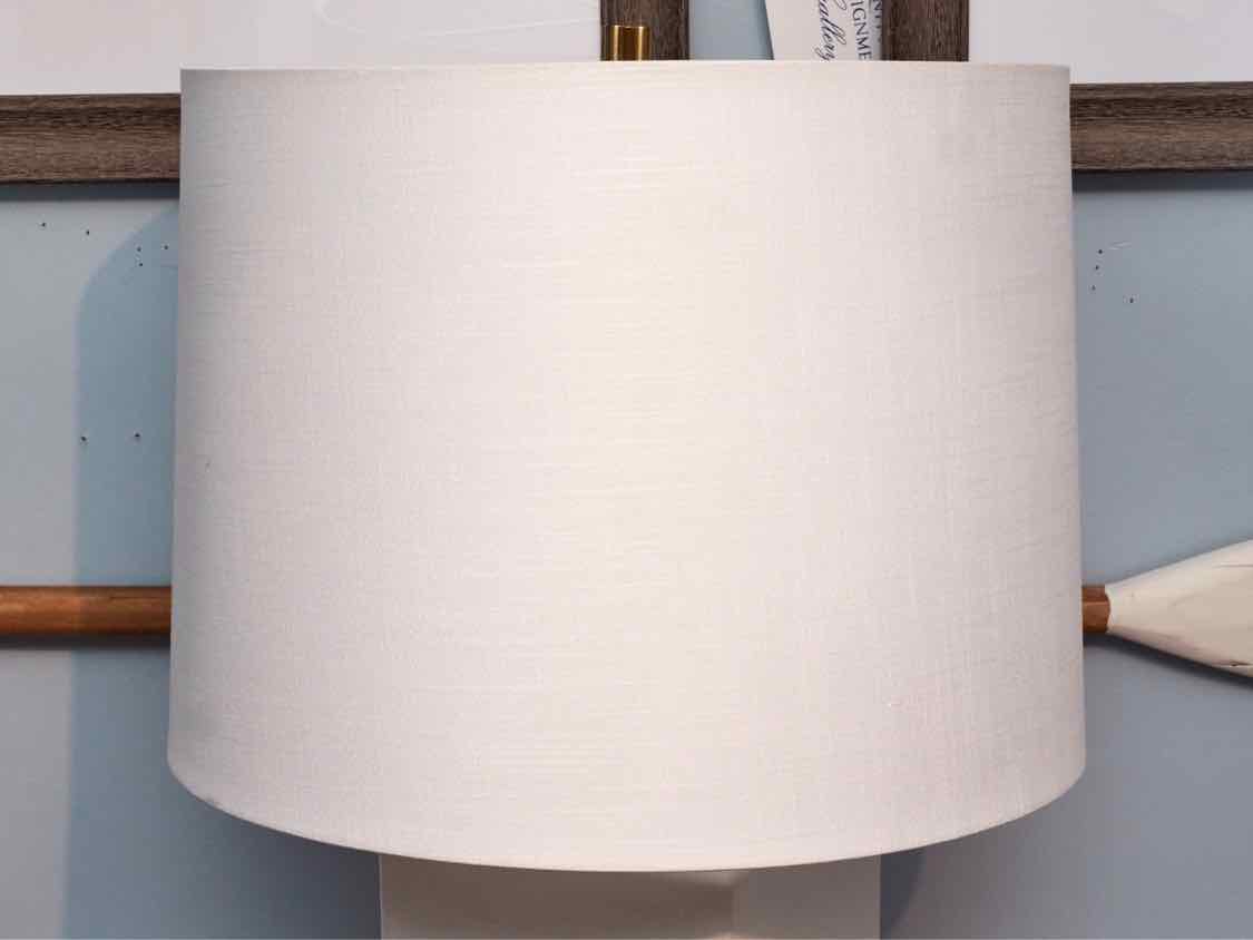 Caspian Ceramic Off White Table Lamp With Brass Accents & Shade