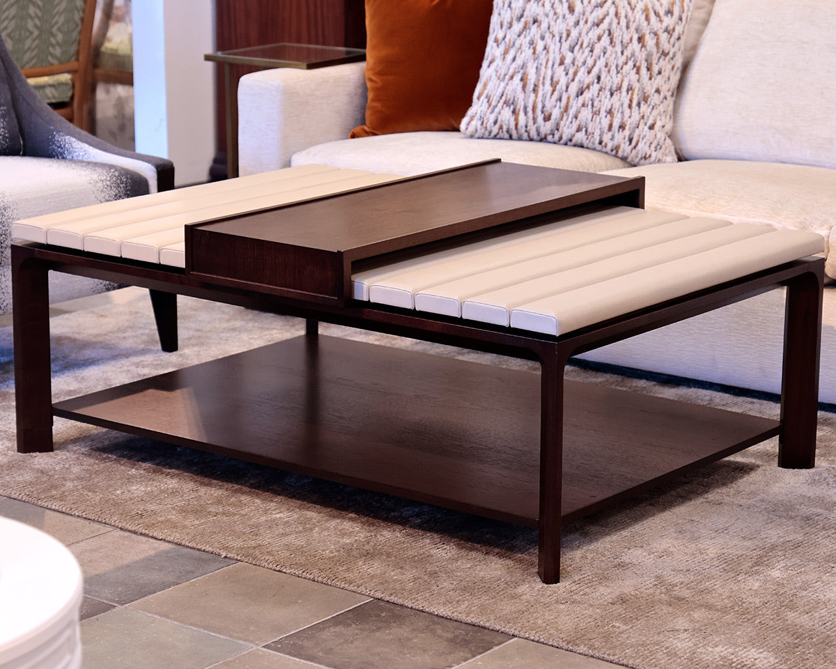 "Granada Flat" Leather Channeled Cocktail Table