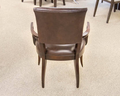 Set of 6 Ethan Allen Drew Dining Chairs in Brown Leather on Dark Finish Frame