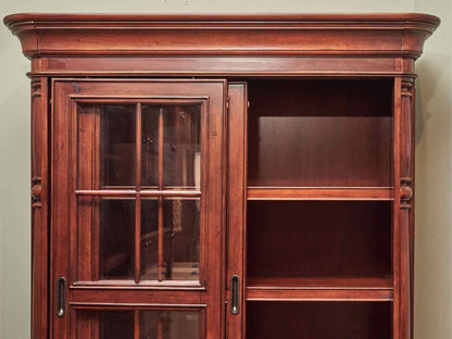 Riverside  Stained Cherry 2 Glass Sliding Doors 3 Shelf 2 Drawers Bookcase