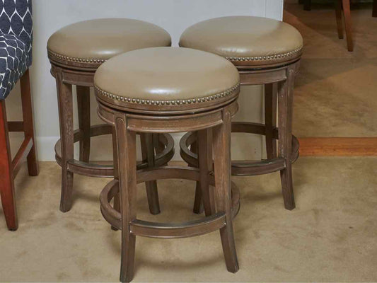 Set Of 3 Frontgate 'Anderson' Leather  Swivel  Counter Stools