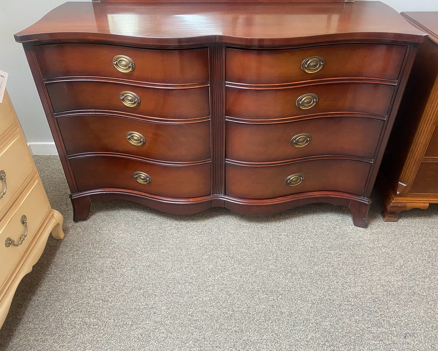 White Fine Furniture Serpentine Front Double Dresser in Mahogany