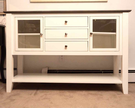 Martin Off White Finish 2 Glass Door 3 Drawer Gray Top  Server