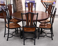 Round Mahogany Table With Metal Base and Six Chairs