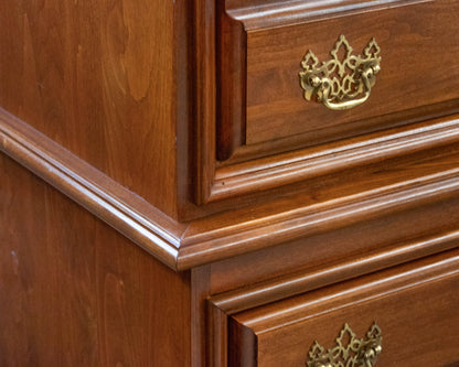 Cherry Wood Six Drawer Chest On Chest In Chestnut Finish W/ Brass Bail Pulls