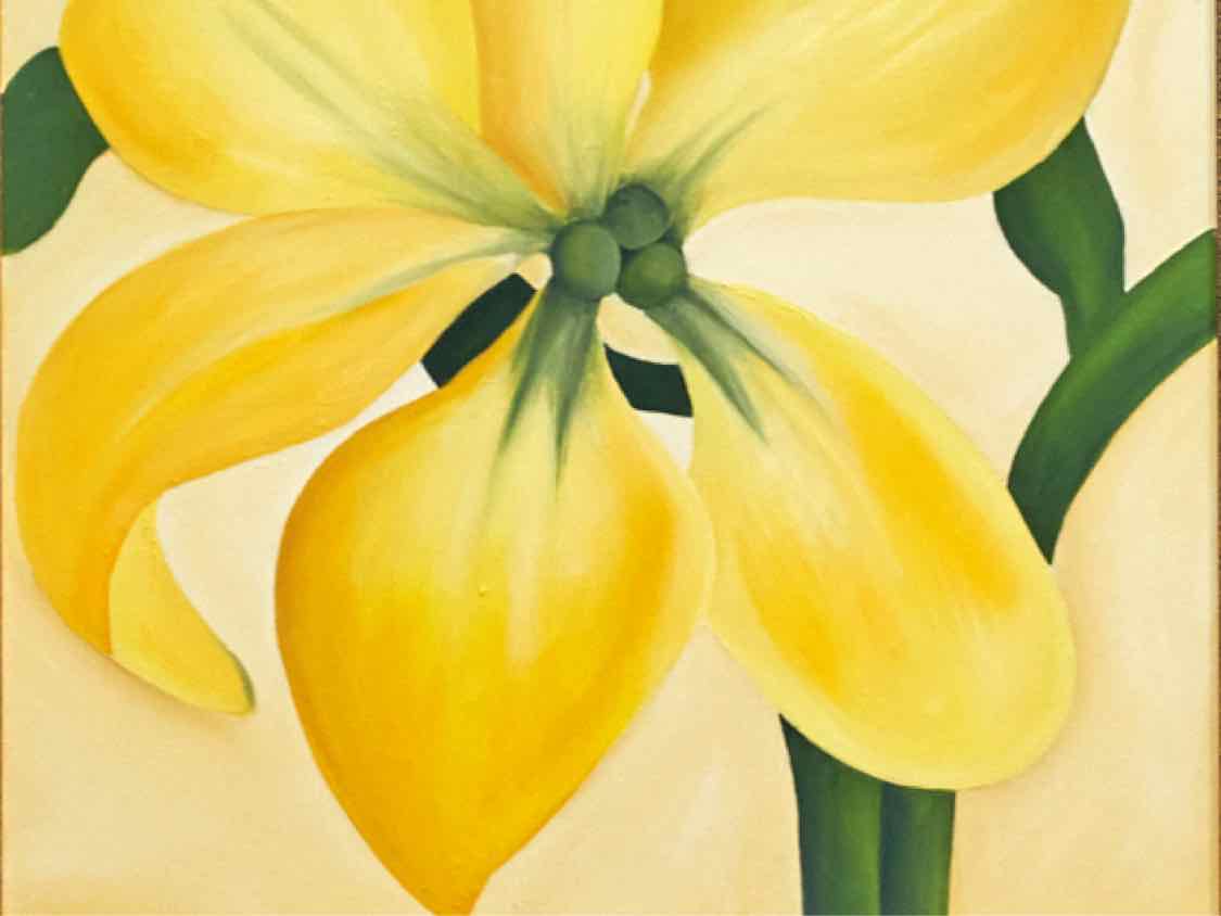 Original Painting of Yellow Floral in Black Frame