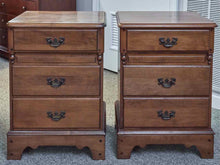 Pair of Maple 3-Drawer Nightstands with Antique Brass Pulls