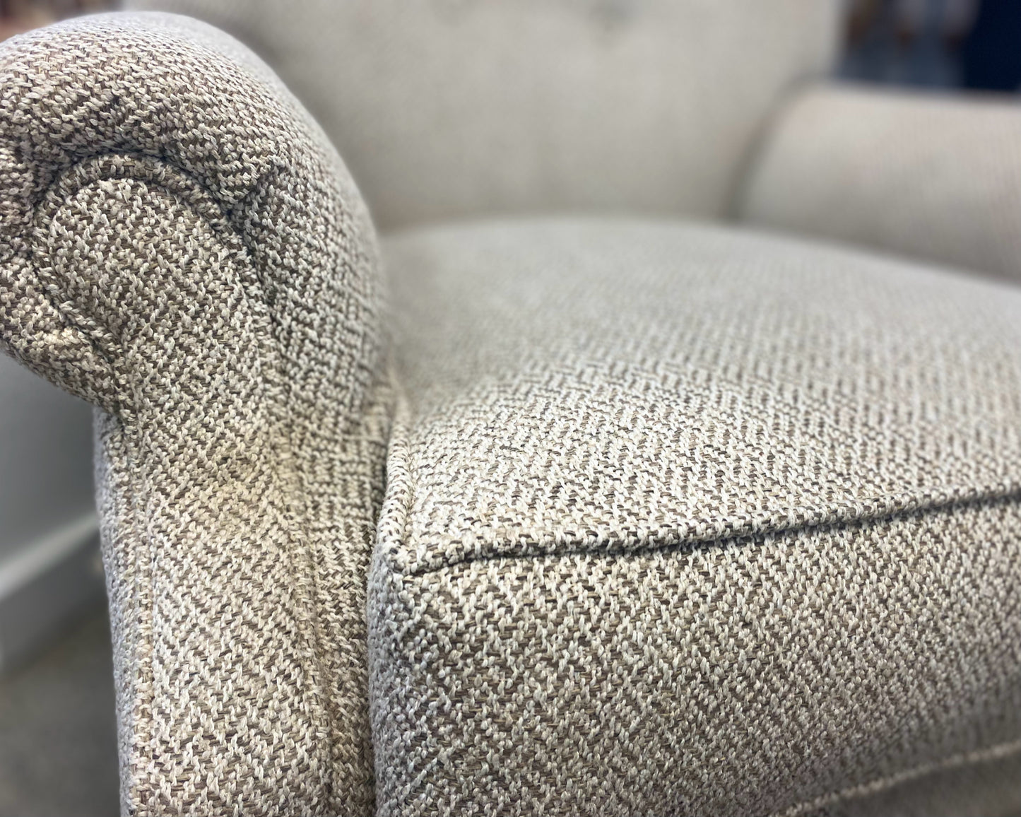Sam Moore Swivel Glider in Neutral Menswear Fabric