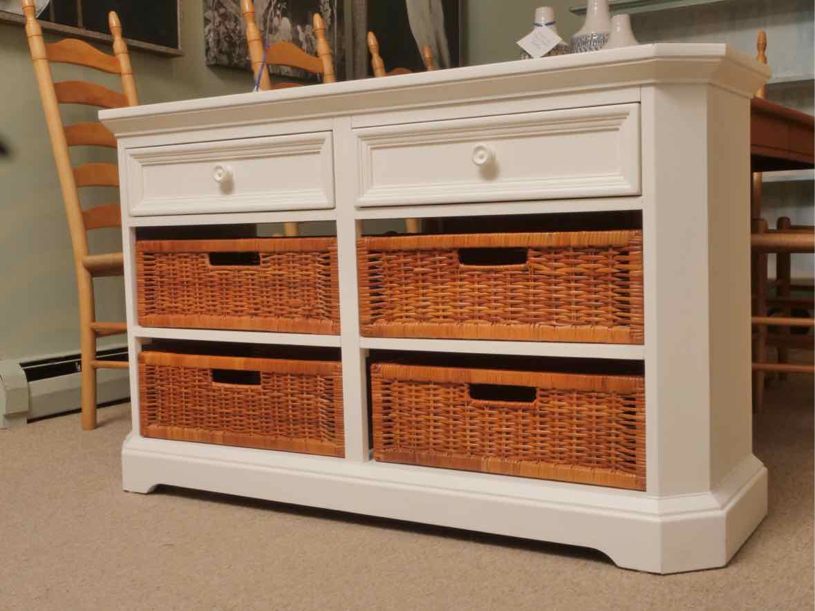 Broyhill White 2 Drawer Media Furniture with Wicker Baskets