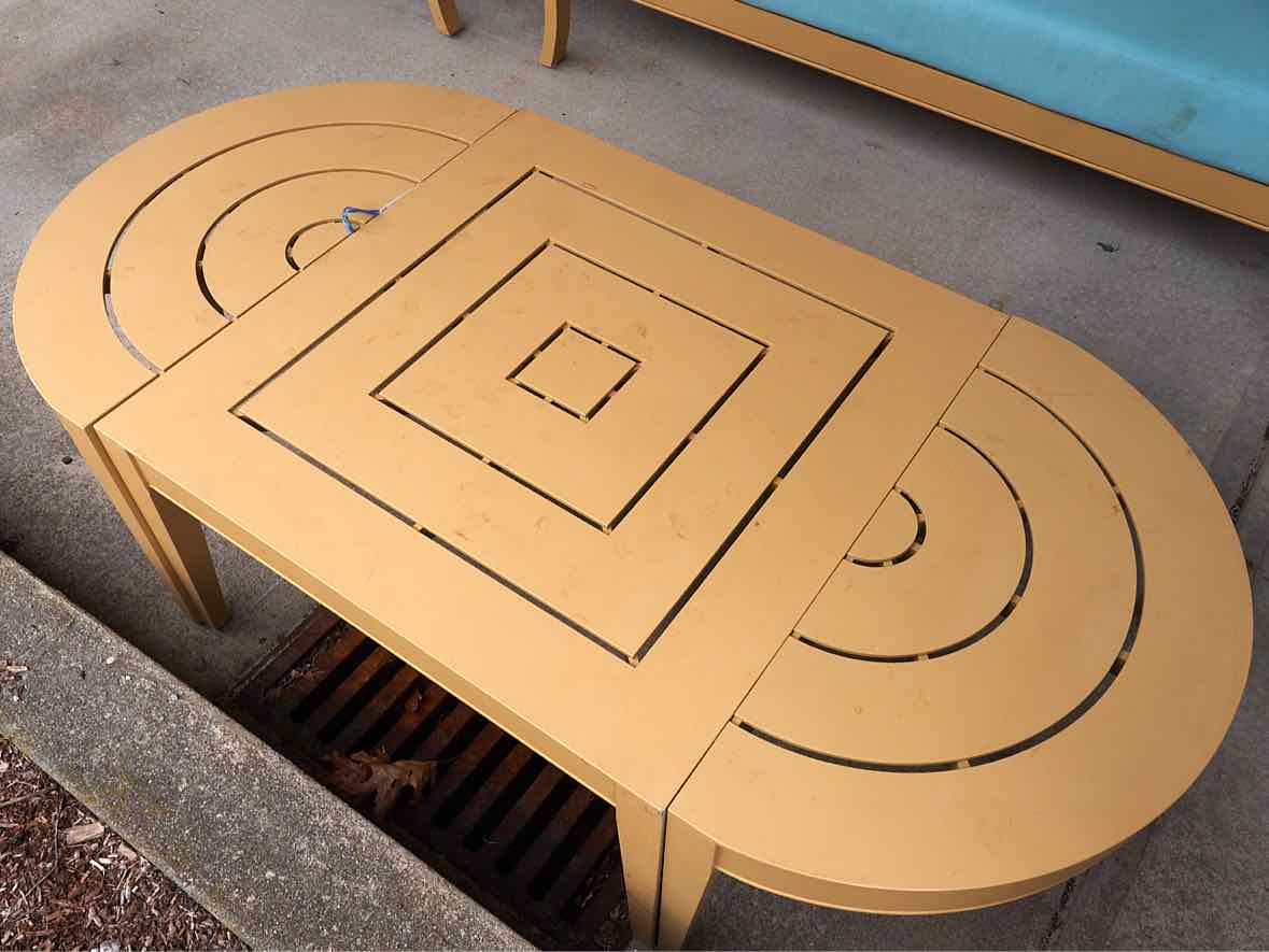 McKinnon & Harris Outdoor Hepplewhite Demilune Cocktail Table in Deco Yellow