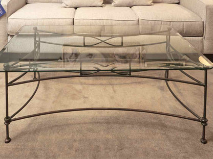 Set Of Glass Top Black Metal Base Cocktail Table & Pair Of Side Tables