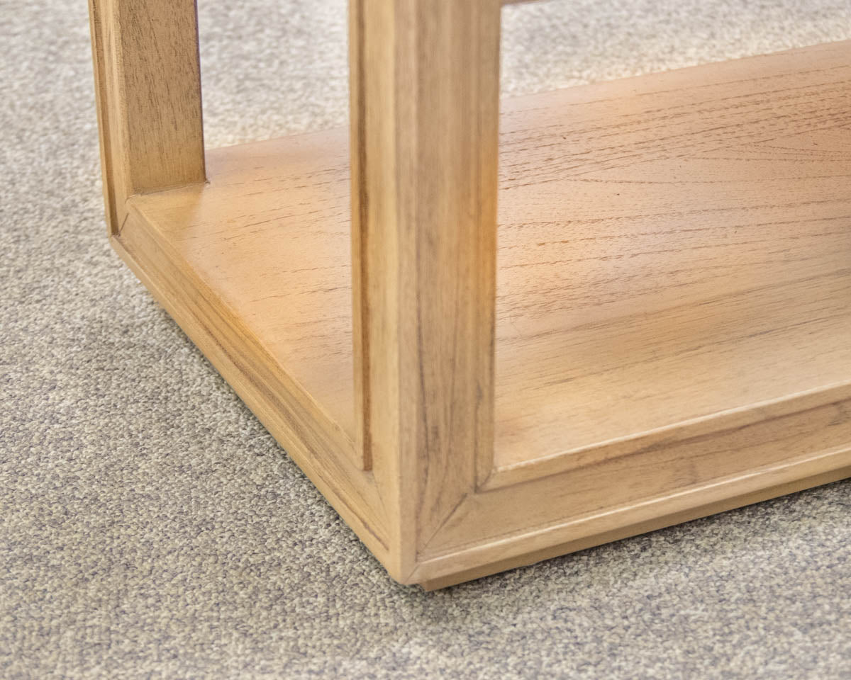 Arhaus Console with Open Shelves in Light Finish Oak and Rattan