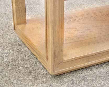 Arhaus Console with Open Shelves in Light Finish Oak and Rattan